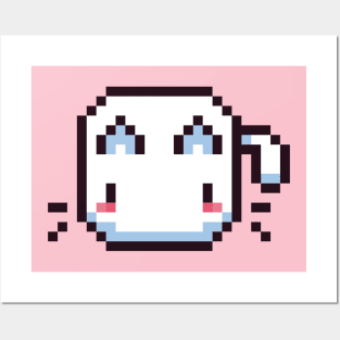 White Pixel Cat - Kawaii Retro Pixel Art Posters and Art